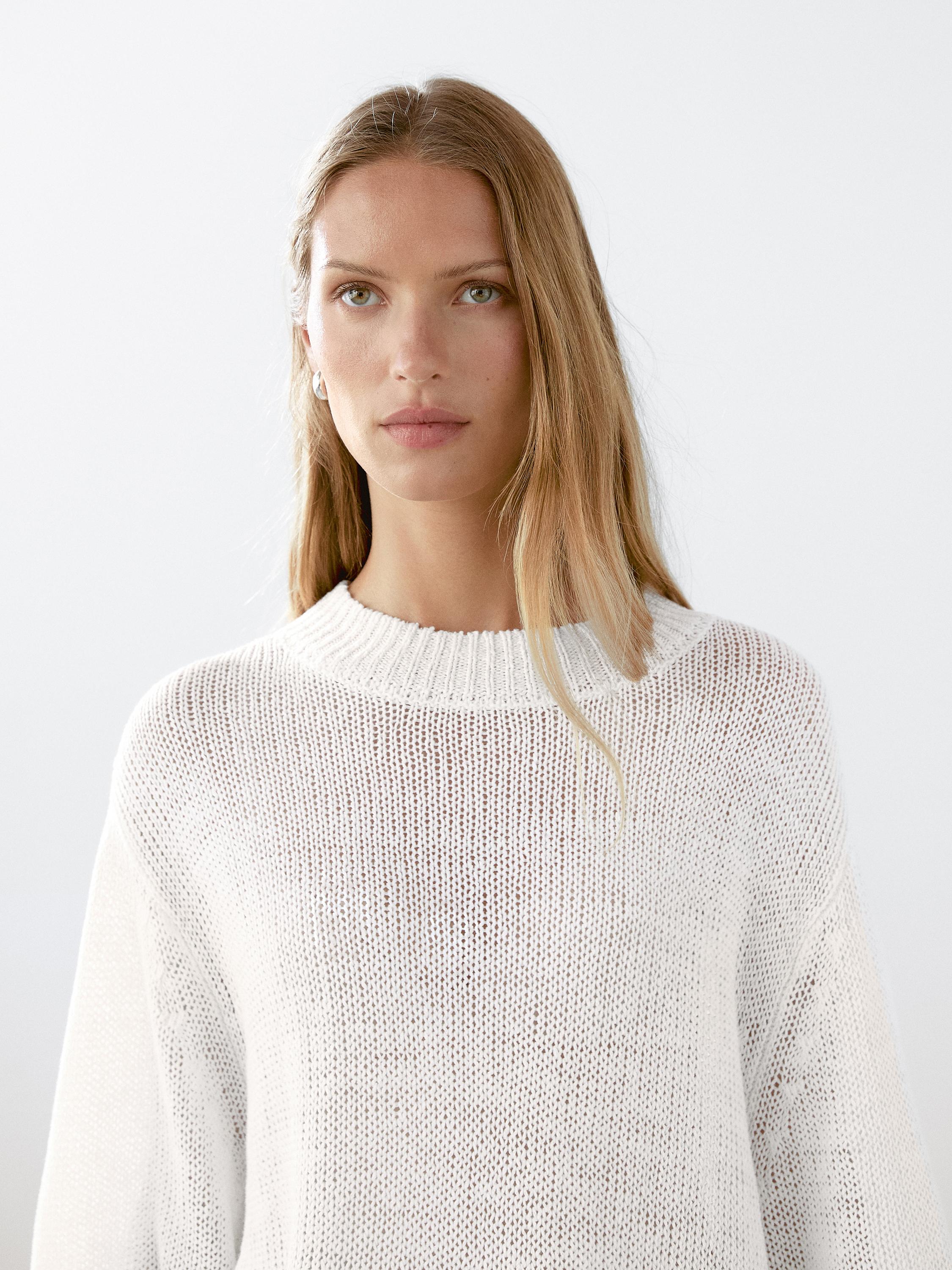 Short sleeve linen knit sweater